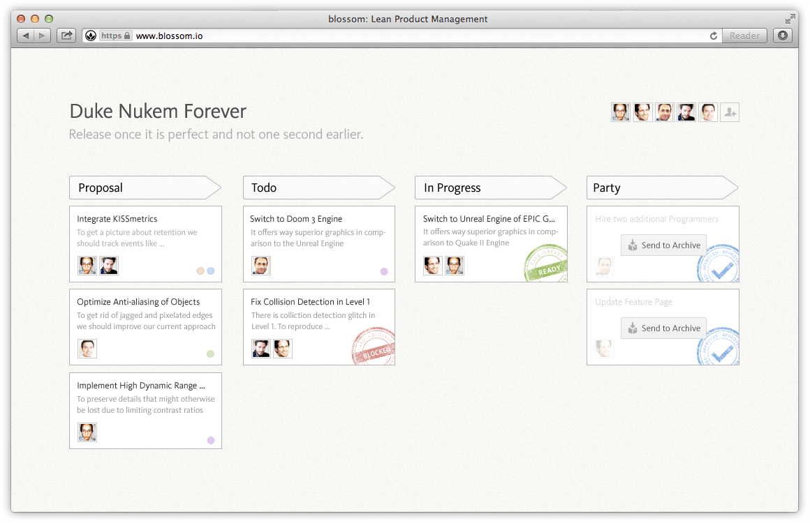 blossom stand-up meeting kanban board